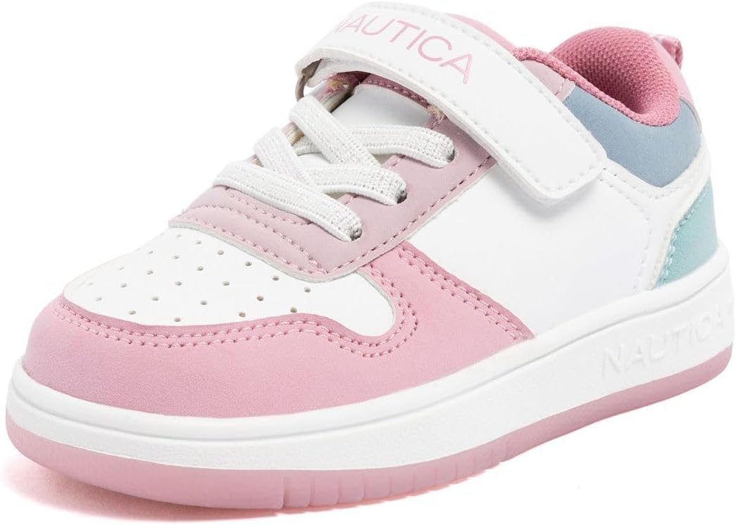 

Кроссовки Nautica для девочек с регулируемым ремешком и эластичными банджи-ремешками, Удобная повседневная обувь (малыши/дети младшего возраста), белый/розовый/бирюзовый