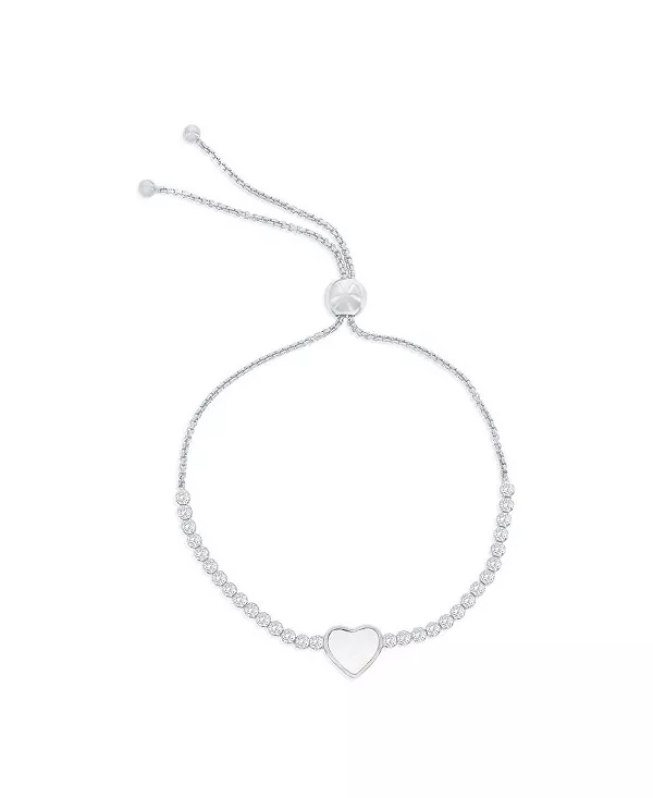 

Серебряный браслет-боло с подвеской в форме сердца и фианитами Caribbean Treasures, silver