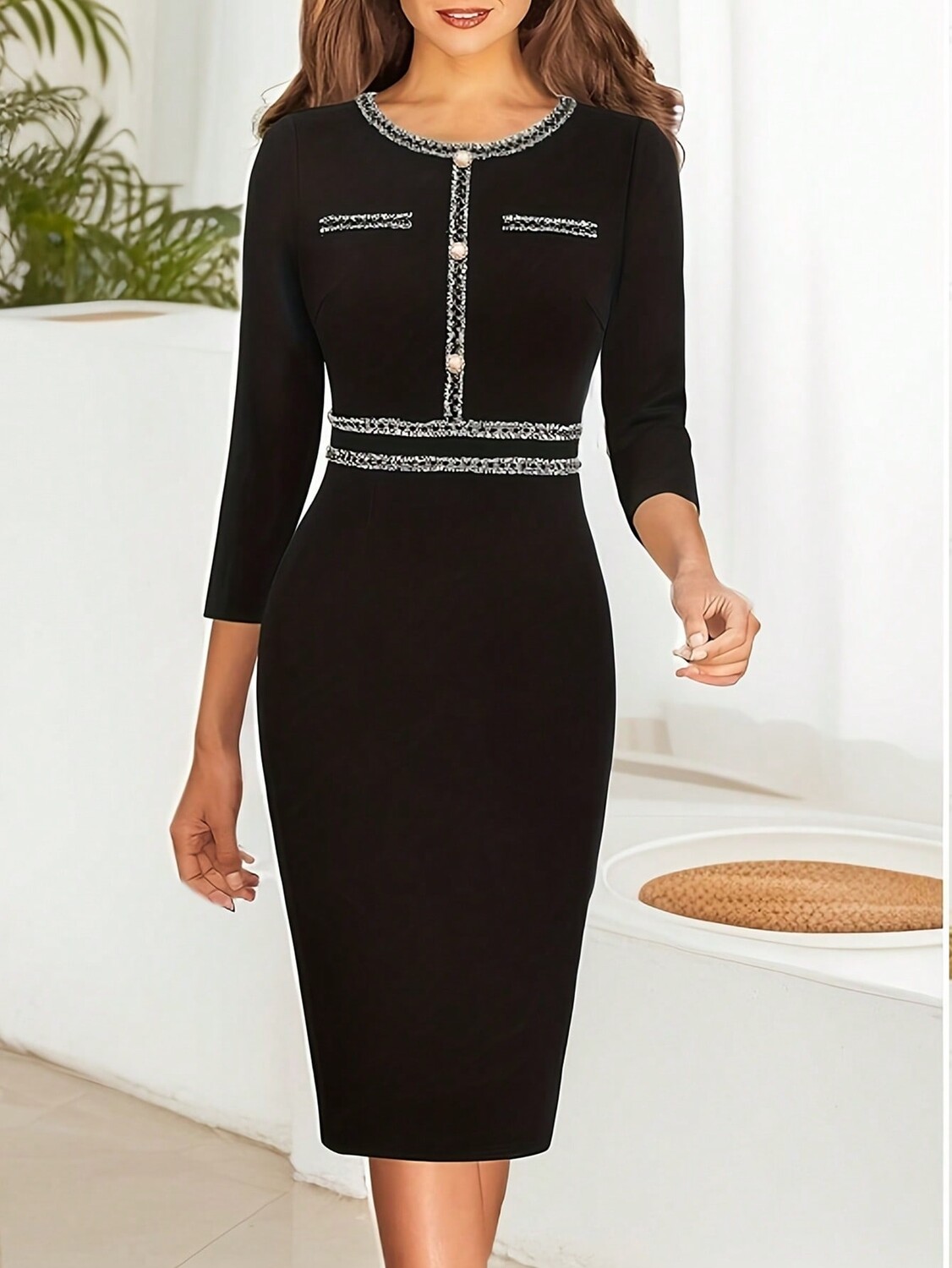 

SHEIN Clasi платье женское, модное, элегантное, с длинным рукавом, круглым вырезом, черный цвет