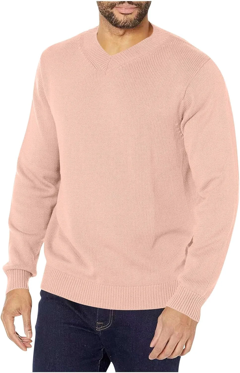 

Мужской свитер с V-образным вырезом, однотонный пуловер с длинными рукавами