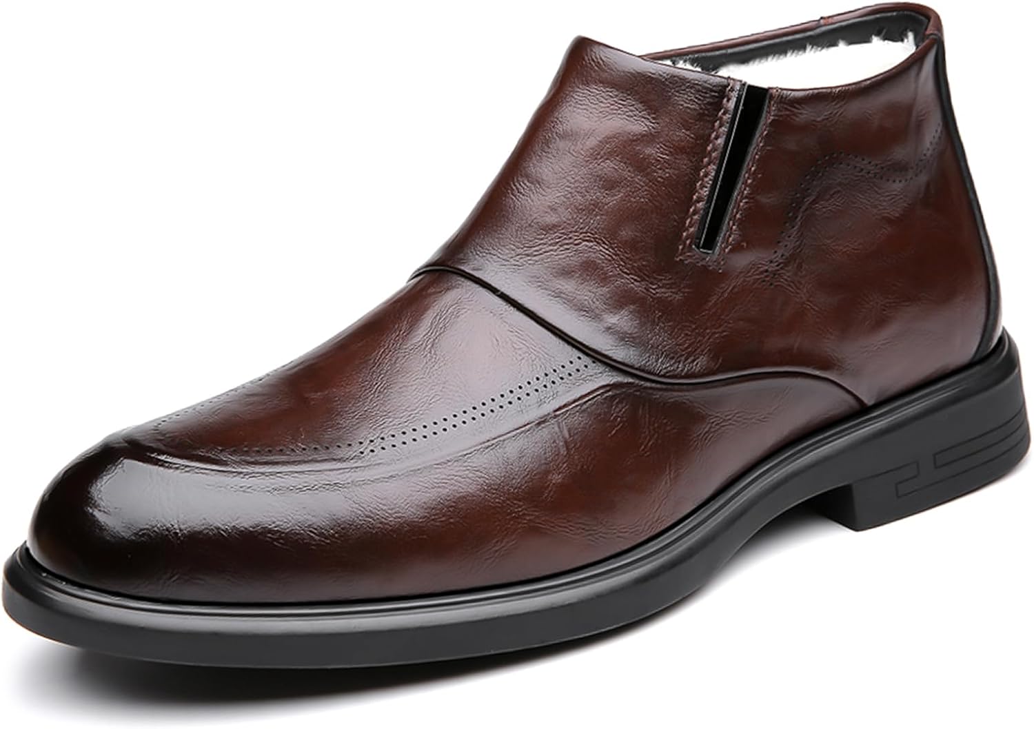 

Мужские кожаные повседневные челси-ботинки средней высоты, итальянский ручной пошив, боковая молния, противоскользящие водонепроницаемые ботинки, деловые дрес-ботинки чукка Oigunle, коричневый