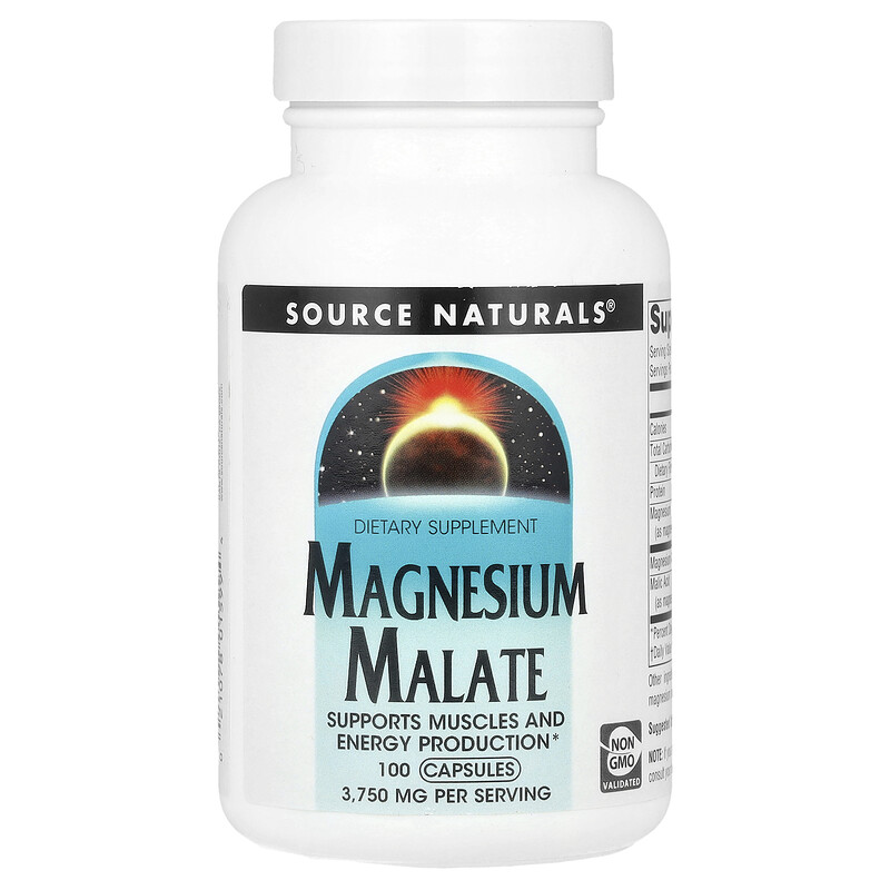 

Source Naturals, Малат магния, 3750 мг, 100 капсул (625 мг на капсулу)
