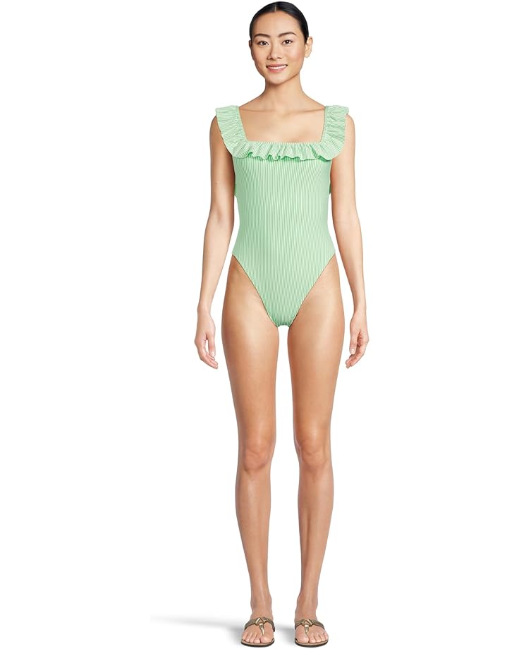 

Купальник Lilly Pulitzer Aemma Ruffle One Piece, цвет Fauna Green Seersucker Stripe