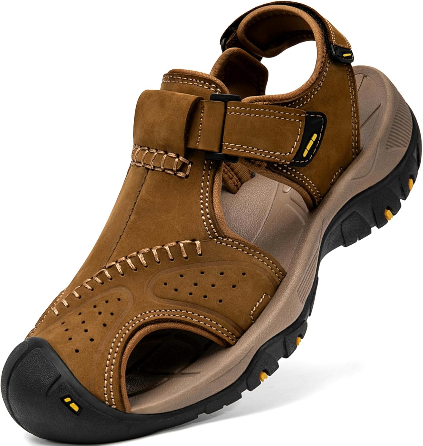 

Мужские спортивные сандалии с закрытым носком, кожаные для походов, спортивной ходьбы, активного отдыха на улице, пляжа, троп, реки и рыбалки, водонепроницаемые, легкие и удобные Boveshorn, хаки