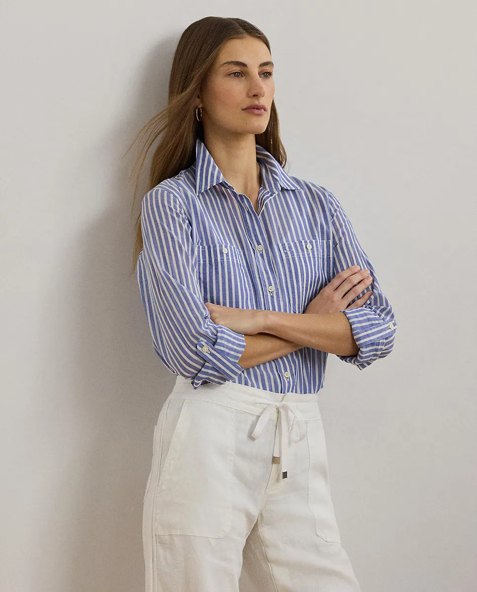 

Женская рубашка свободного кроя из хлопка Lauren Ralph Lauren, синий