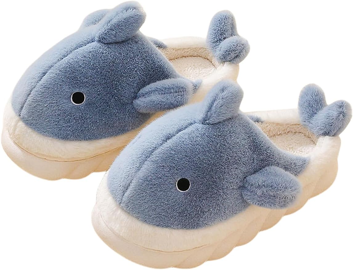 

Тапочки с китовой акулой V OPXIN для женщин и мужчин, милые тапочки с толстой подошвой в виде мультяшных животных, мягкие плюшевые пушистые кавайные домашние тапочки-акулы для дома и улицы, синий