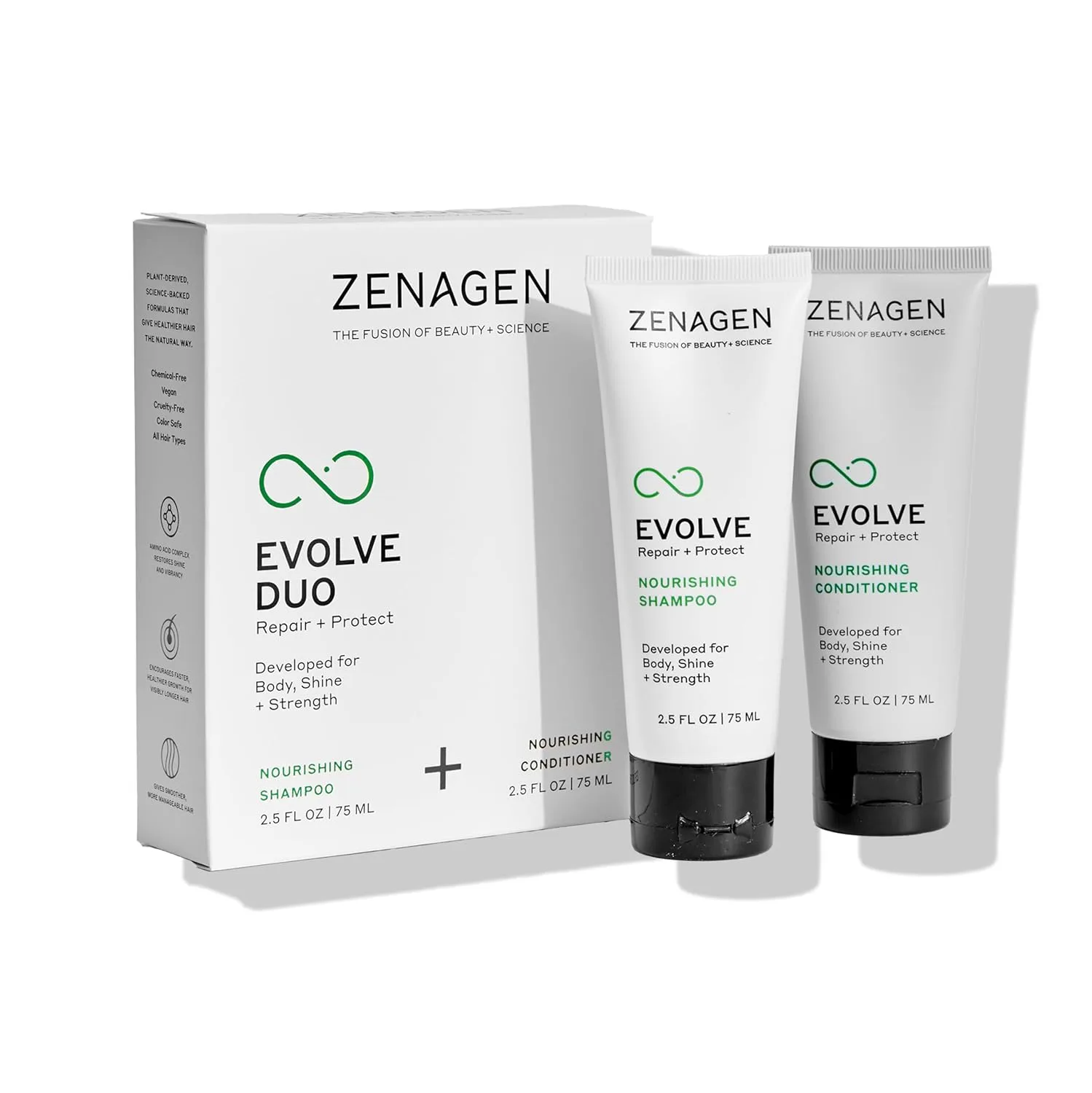 ZENAGEN Evolve Repair + Protect Nourishing Shampoo (Unisex) - восстанавливает и укрепляет поврежденные волосы, способствует увеличению объема, на растительной основе, безопасен для окрашенных волос, веган, для всех типов волос 74 мл (2 шт.)