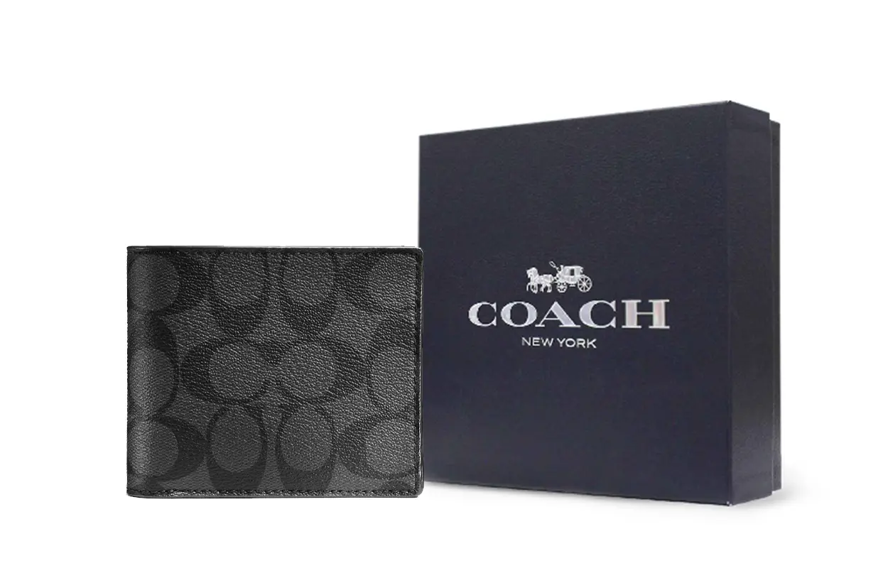 

COACH Мужской кошелек из ПВХ 3 в 1 черный, Gift Box Set (Basic Set+Black Box)