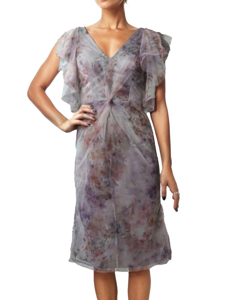 

Коктейльное платье из тюля с трепетом Rene Ruiz Collection, цвет Grey Multicolor