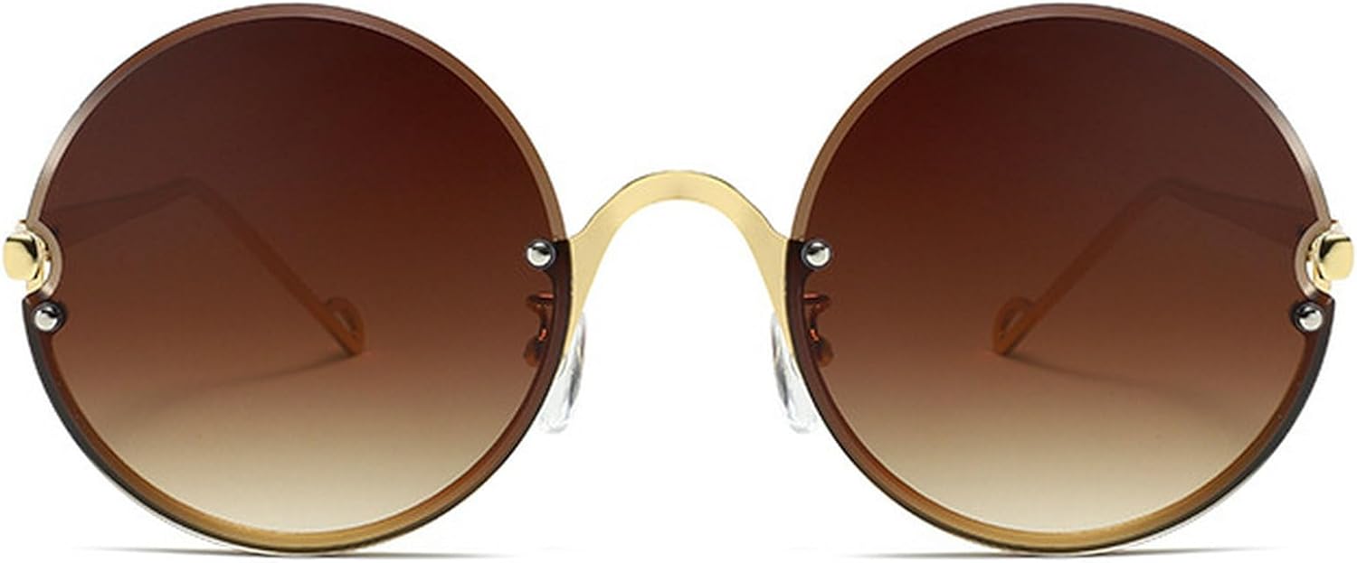 

Винтажные круглые солнцезащитные очки для женщин, большие безободковые очки с металлической оправой, градиентные солнцезащитные очки для женщин с защитой от УФ-излучения UV400 mincl, Brown