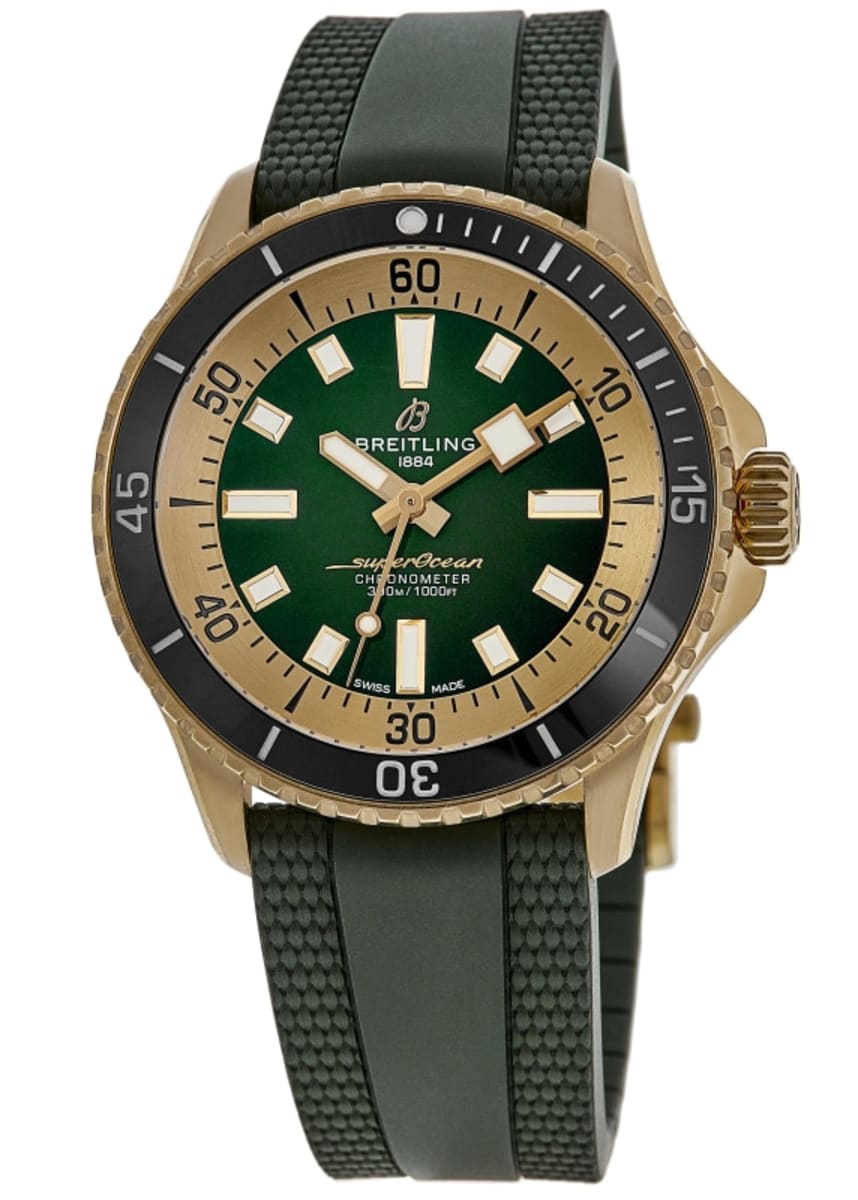 

Мужские часы Breitling Superocean Automatic 42 с зеленым циферблатом и резиновым ремешком N17375201L1S1