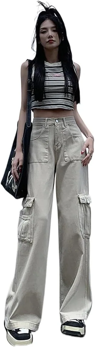 

Готические джинсы workwear женские с высокой талией и широкими штанинами CBDAO