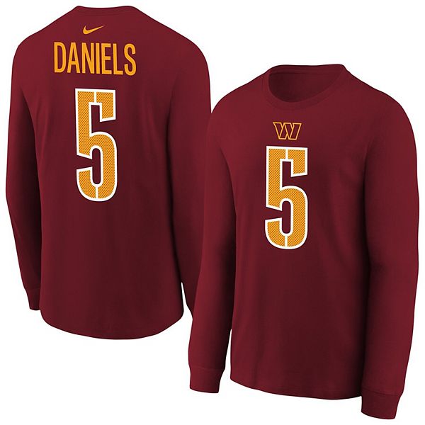 Футболка с длинным рукавом Youth Jayden Daniels burgundy Washington Commanders с именем и номером игрока Nike — фото 2