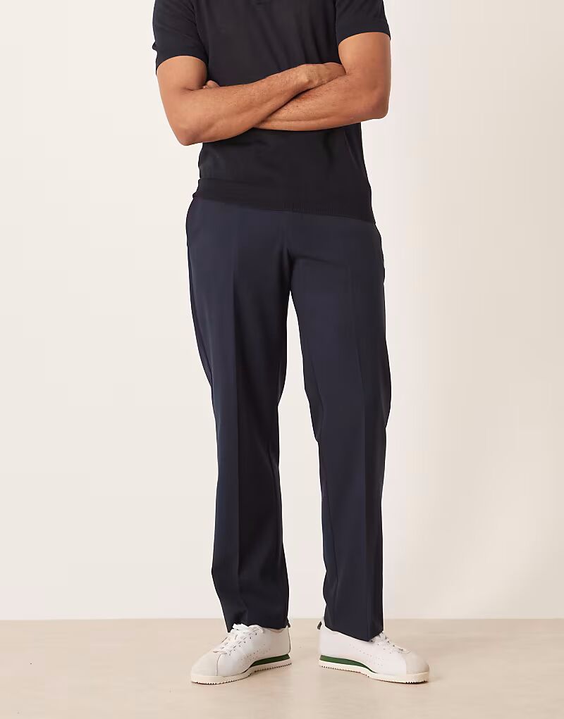 

Строгие прямые брюки темно-синего цвета Asos Design