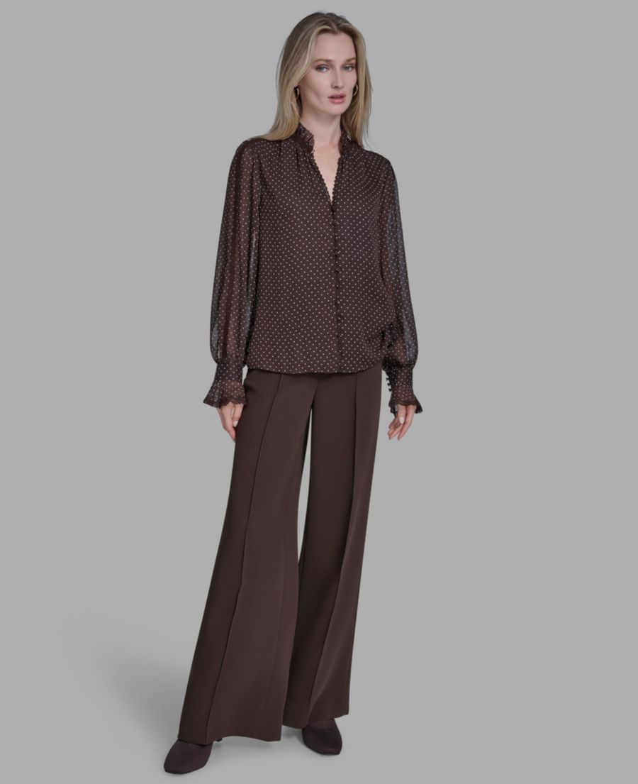 

Женская вышитая блузка с V-образным вырезом BCBG, Truffle/whipser White