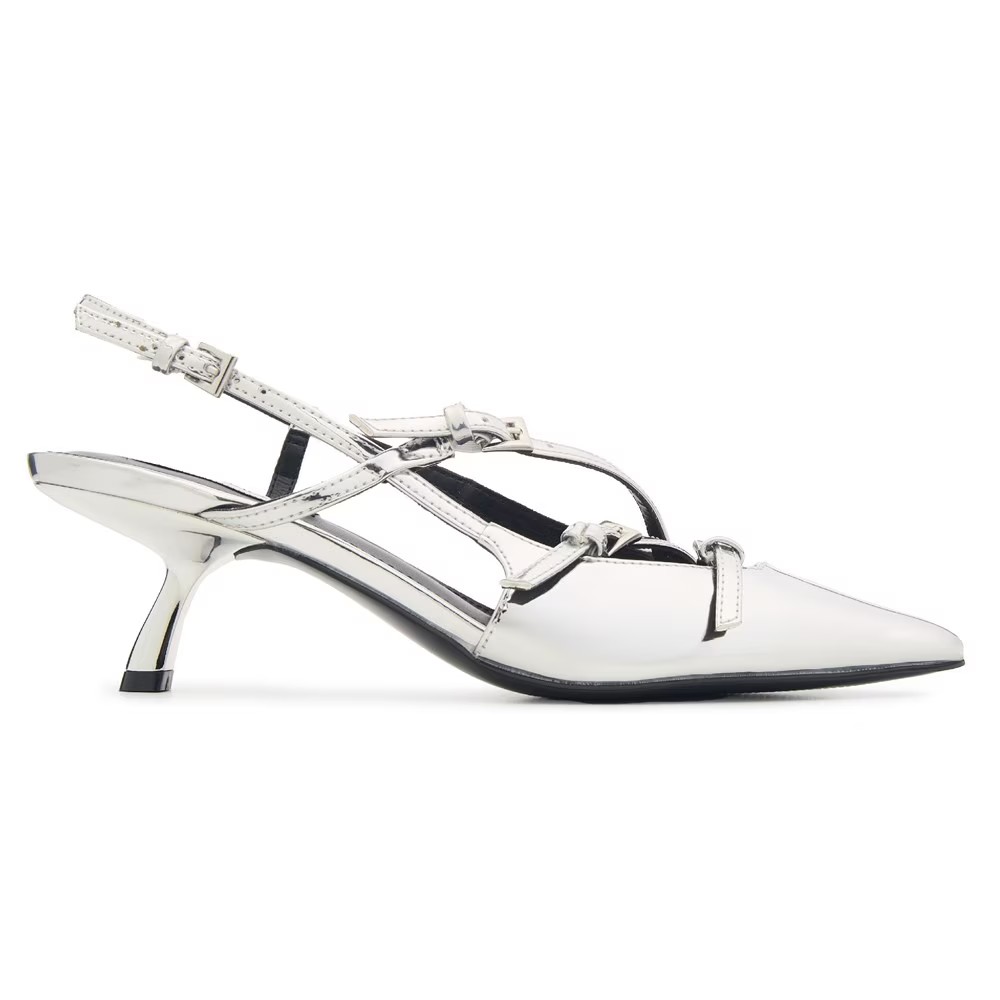 Мюли Misha на каблуке-рюмочке с пяткой и пяткой Steve Madden, серебряный — фото 3