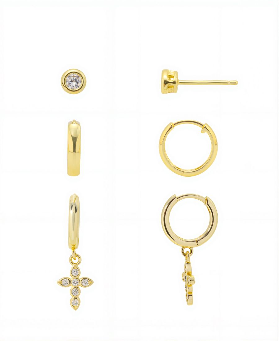 

Набор из двух сережек-колец с кубическим цирконием: крест и кольцо Unwritten, Gold