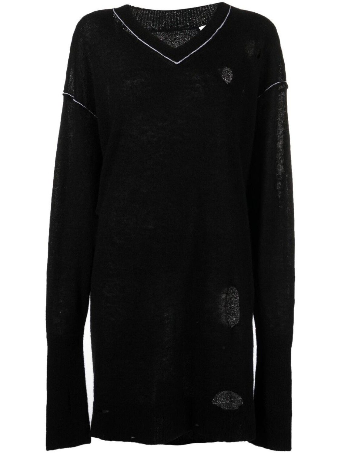 

MM6 Maison Margiela джемпер с V-образным вырезом и эффектом потертости, черный