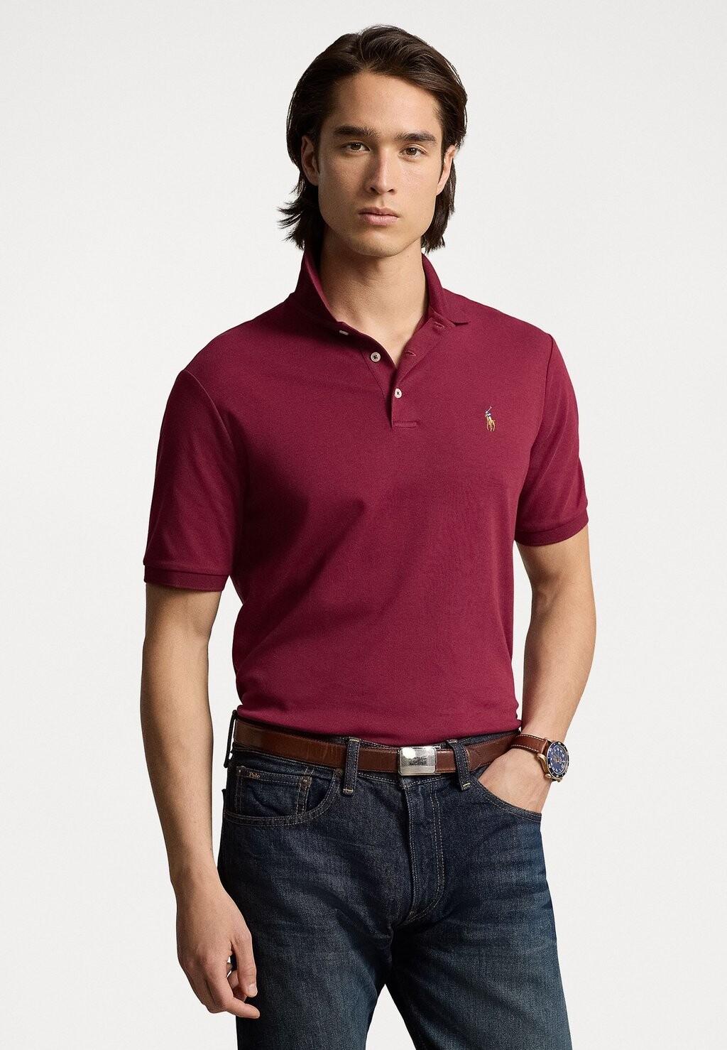 

Рубашка поло CUSTOM SLIM FIT SOFT COTTON POLO SHIRT Ralph Lauren, темно-красный