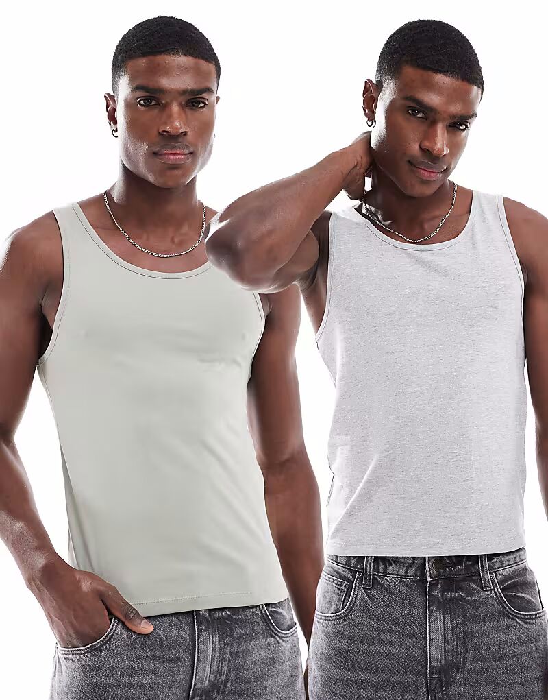 

ASOS DESIGN, набор из 2 облегающих маек серого и зеленого цвета