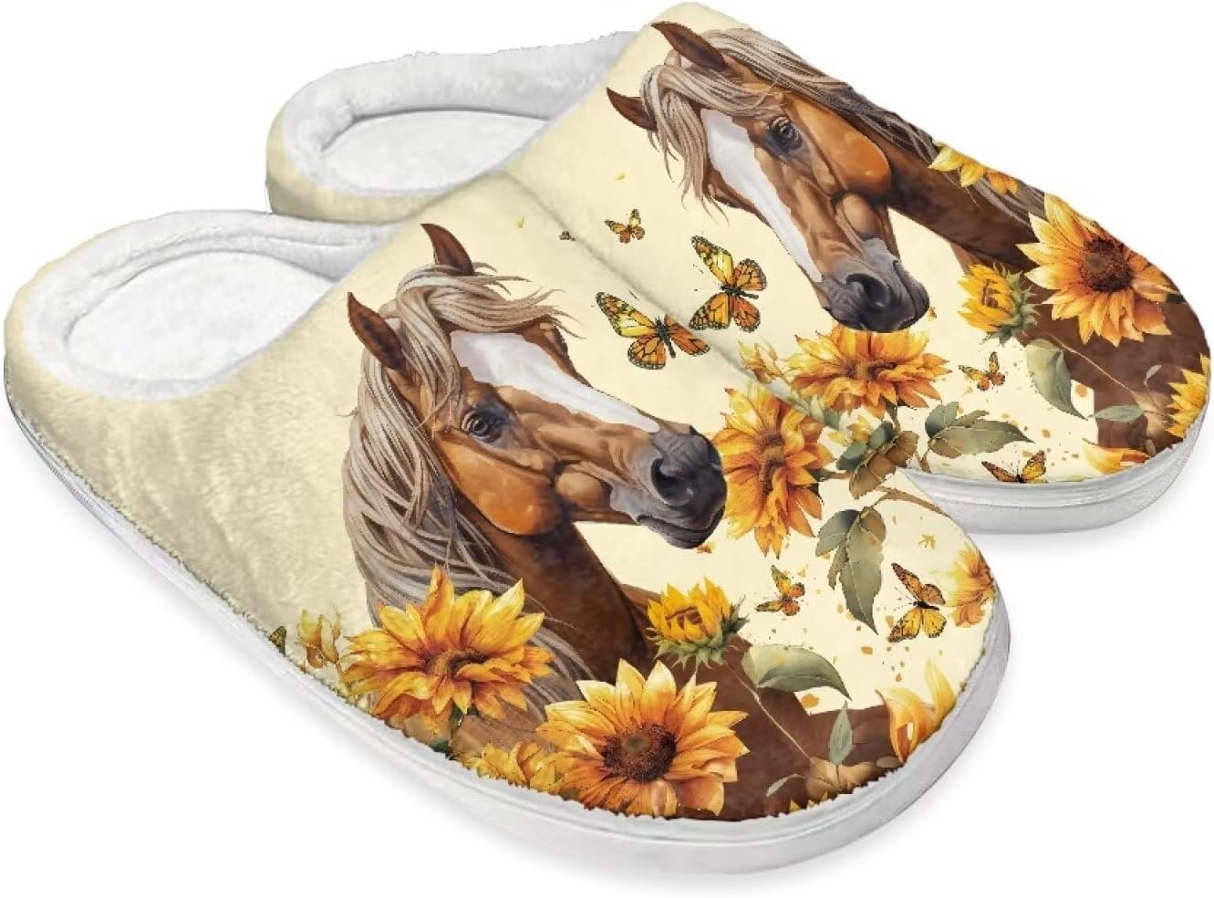 

Женские тапочки размер 9 Домашние тапочки Милые рождественские тапочки Cugasmaru, Horse Sunflower