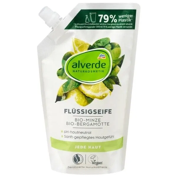 Жидкое мыло «Organic Mint & Organic Bergamot» от Alverde, 2 пакета по 500 мл Generisch — фото 2