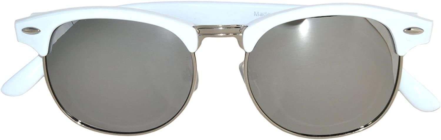 

Солнцезащитные очки OWL в полуободковой оправе из пластика и металла, для женщин и мужчин, защита UV400, зеркальные тонированные линзы, винтажные солнцезащитные очки для женщин и мужчин, White / Silver Mirror