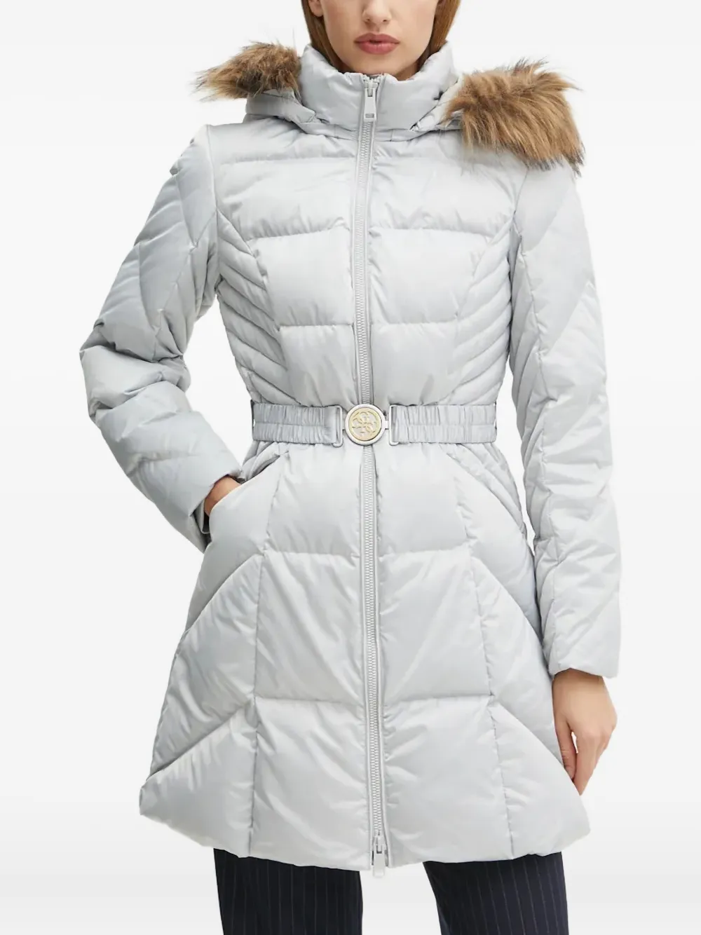 

Однобортное пальто со стеганым узором GUESS USA, серый