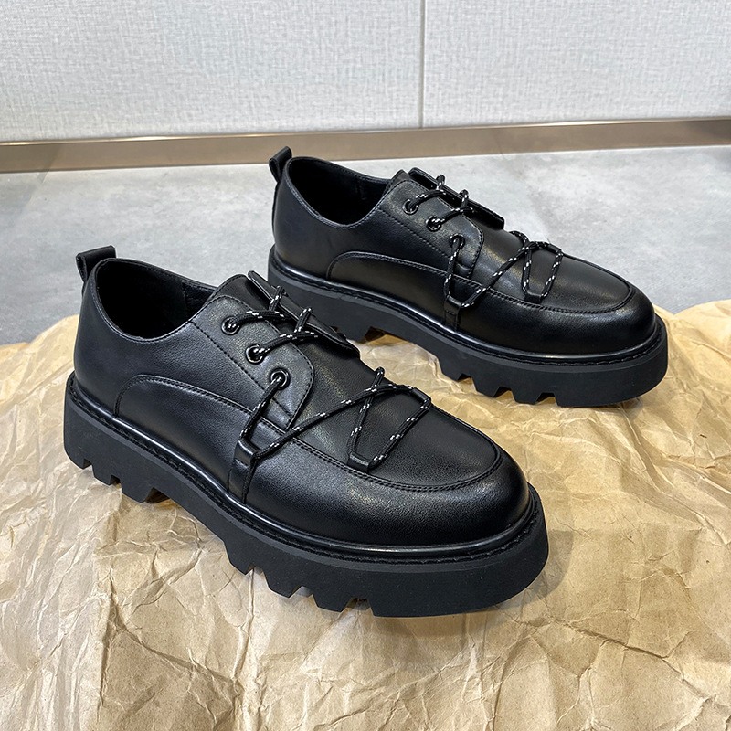 WEISHIBANGWEI Повседневные кожаные туфли мужские черные с потайным клином, цвет Black Hidden Wedge — фото 3
