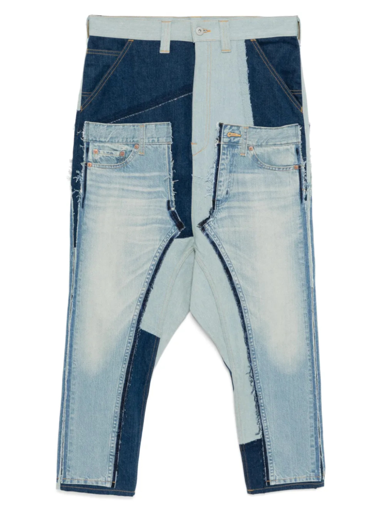 

Junya Watanabe MAN джинсы в технике пэчворк, синий