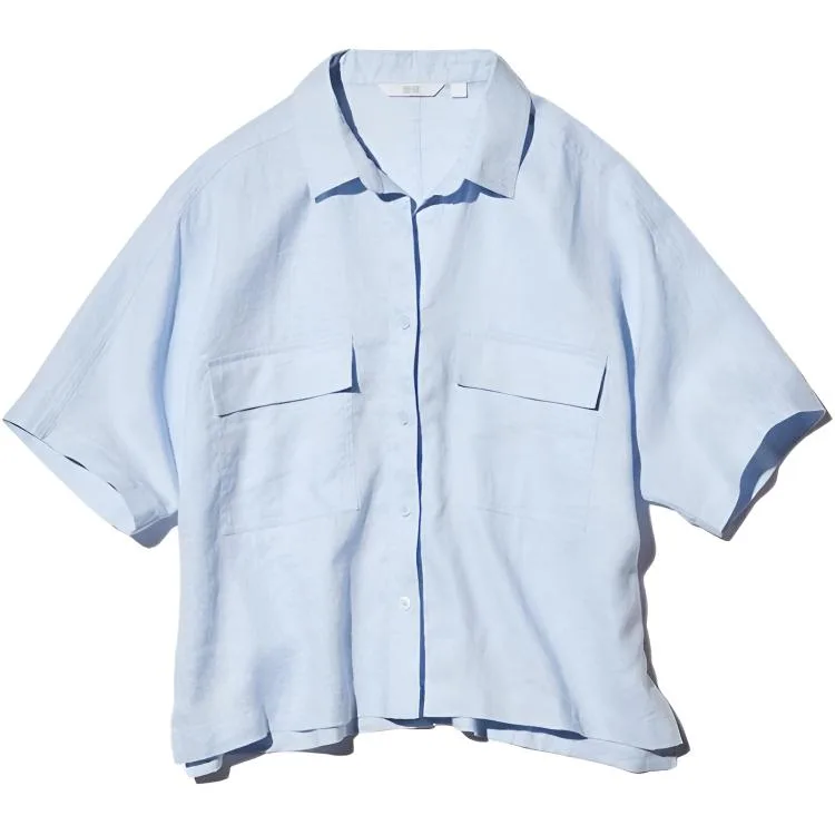 UNIQLO SS26 Футболка женская Light Blue с полуоткрытым воротником Others