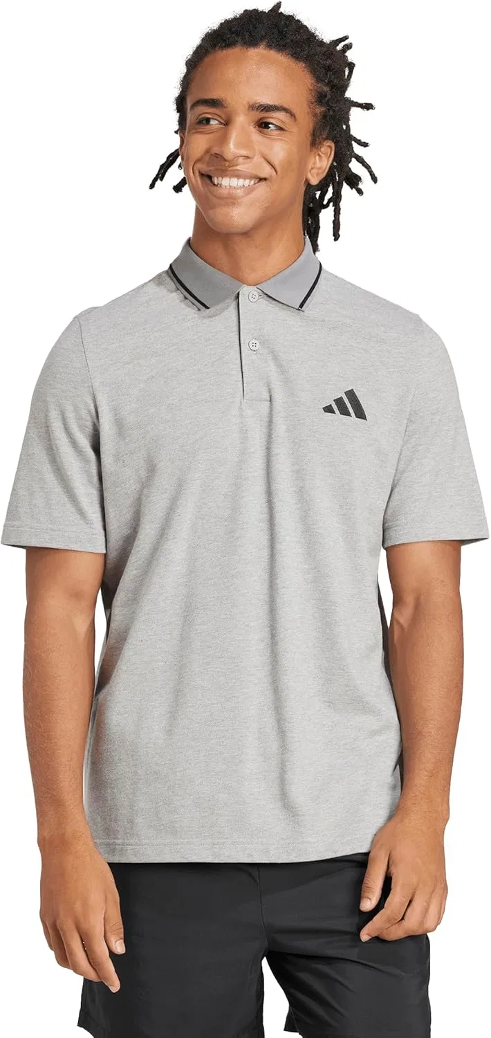 Поло мужское adidas, средний серый меланж/черный