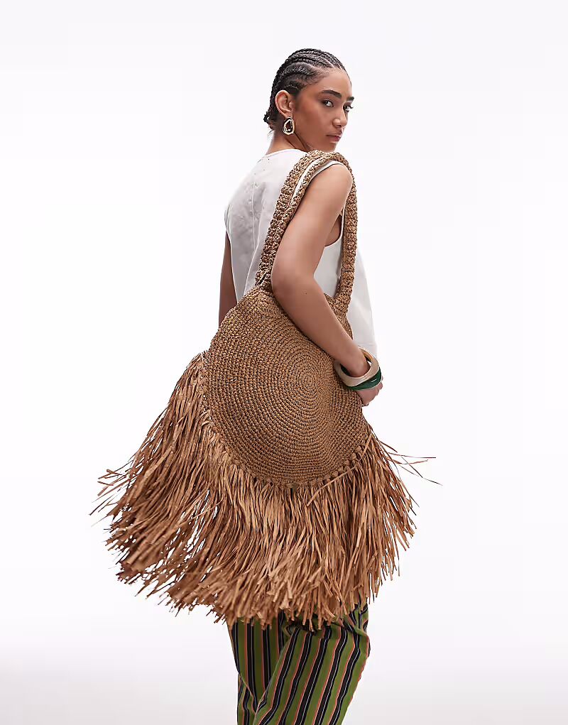 

Соломенная сумка Topshop Sandy с кисточками натурального цвета