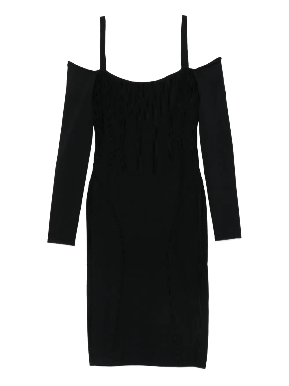 

Платье мини в рубчик с открытыми плечами Mugler, черный