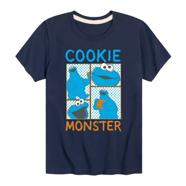 

Футболка для мальчиков 8-20 лет с принтом Cookie Monster из «Улицы Сезам» в клетку Licensed Character, синий
