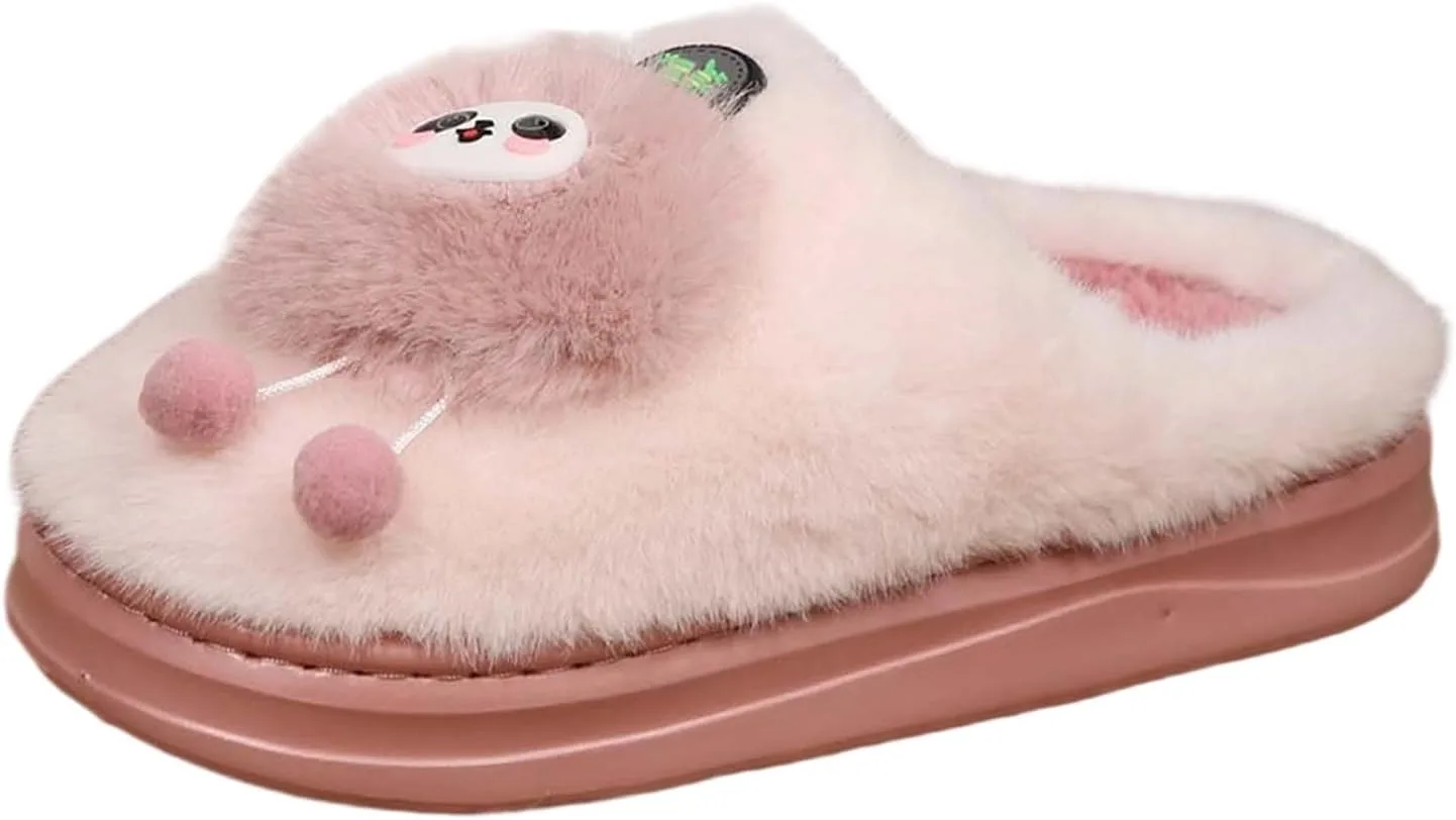 Женские и мужские зимние плюшевые тапочки, мягкие, теплые тапочки, нескользящая обувь, обувь для дома и улицы на кожаной платформе Bibokaoke, розовый