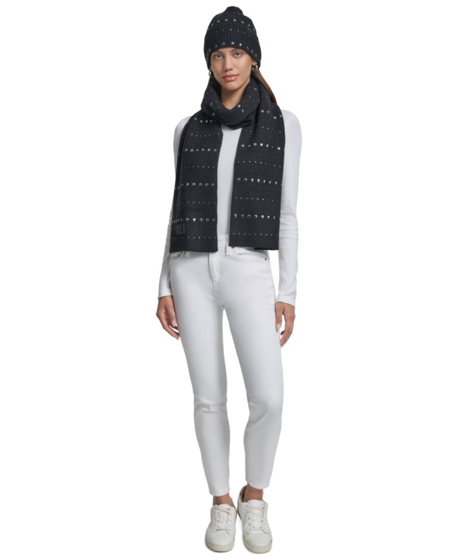 

Женский комплект из двух предметов: шапка с заклепками и шарф DKNY, Black