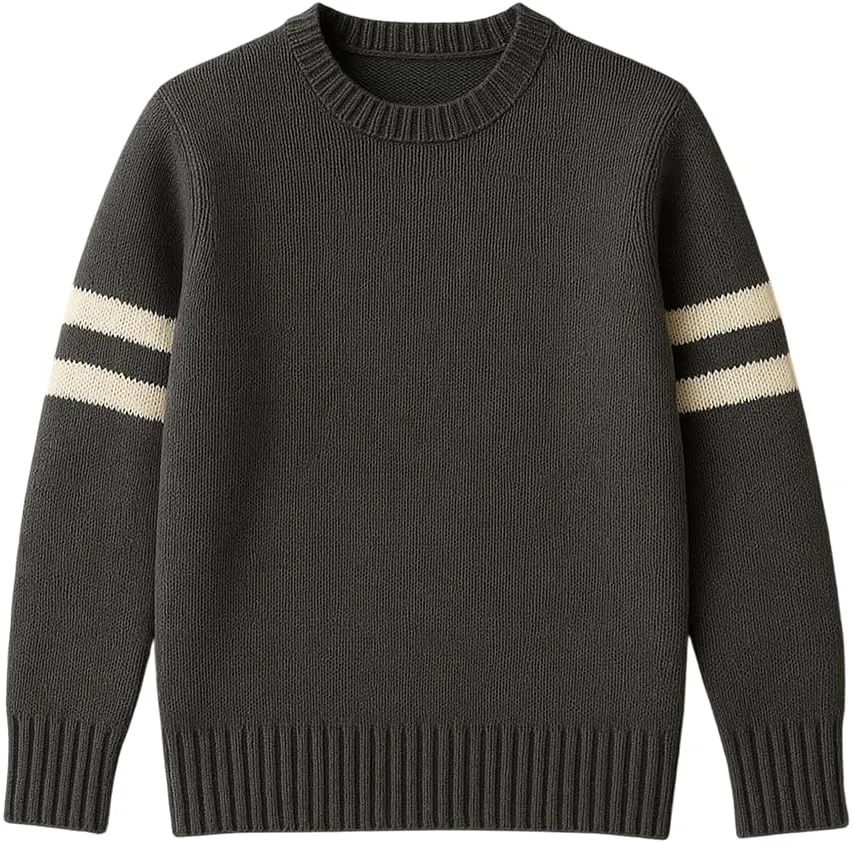 

Унисекс вязаный свитер с белыми полосками на рукавах, уютный пуловер с круглым вырезом для зимней повседневной носки Grewear