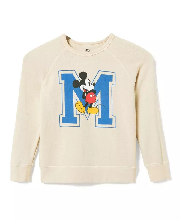 

Детская флисовая толстовка с рукавами реглан и изображением Микки Мауса (большая буква М) для мальчиков - для малышей и взрослых. Junk Food Clothing, бежевый