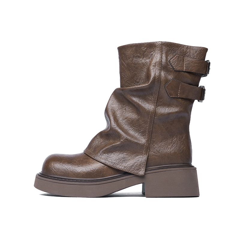 JOSINY Женские коричневые полусапожки на каблуке 5 см без подкладки, цвет Brown (Unlined)
