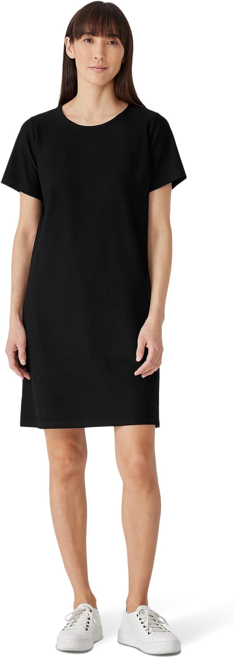 

Платье Eileen Fisher Jewel Neck Knee Length Dress, черный