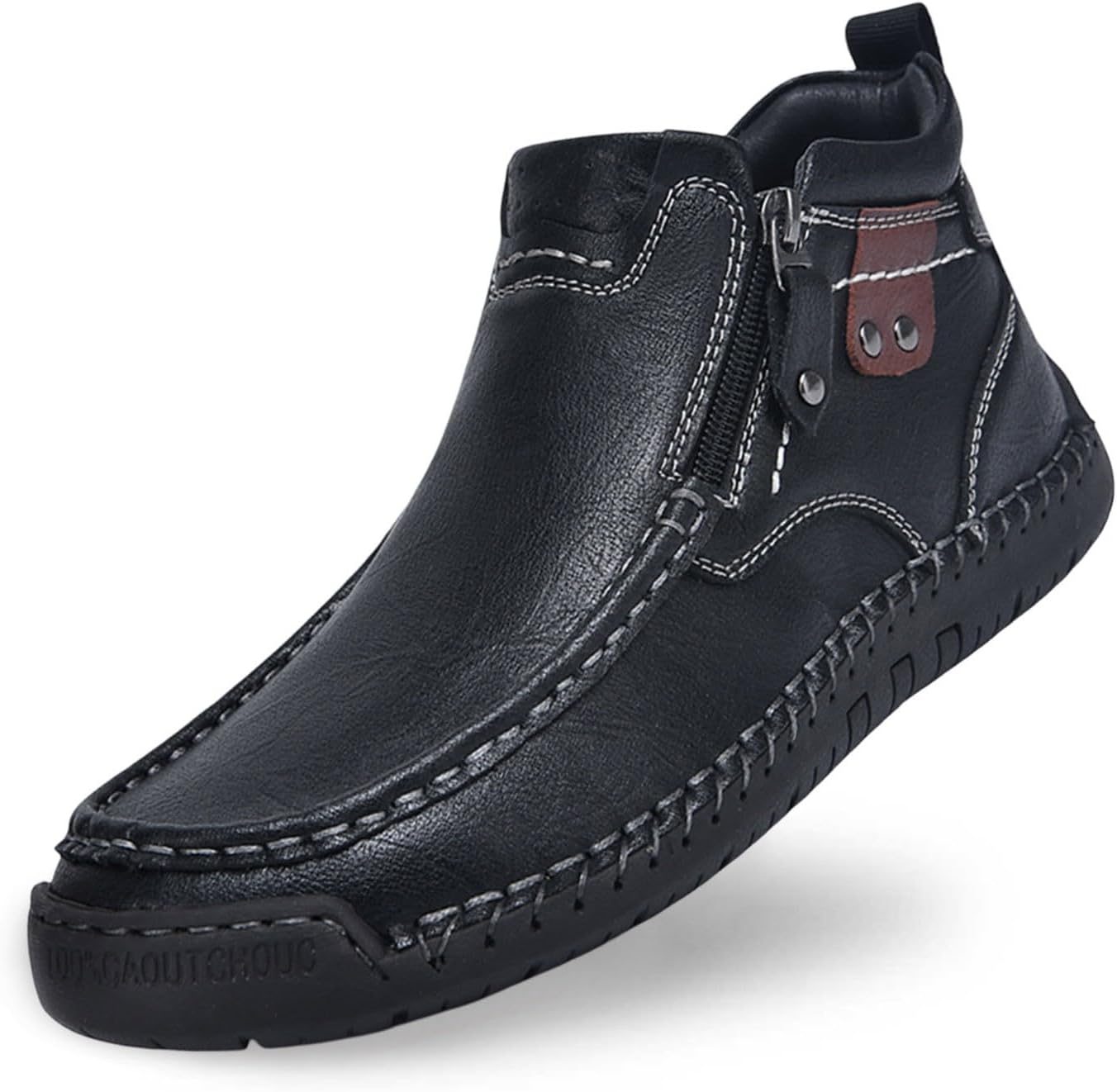 

Мужские повседневные кожаные высокие ботинки Удобные ботинки без шнуровки Модные короткие лоферы типа чукка для прогулок Generic, черный