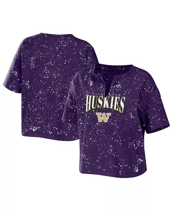 

Женская фиолетовая футболка Washington Huskies Bleach Wash Splatter с вырезом-надрезом WEAR by Erin Andrews