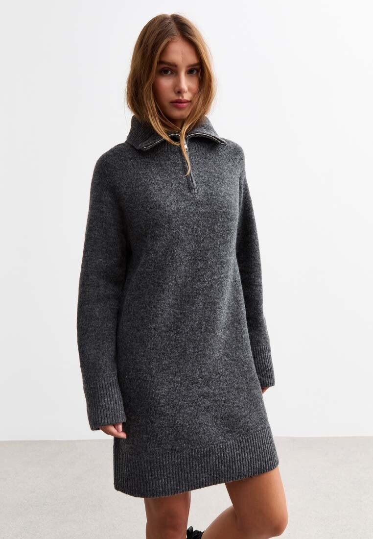 

Платье-джемпер HALF ZIP MINI New Look, темно-серый
