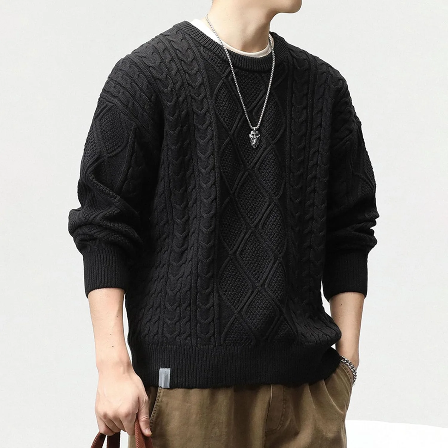 Свитер пуловер для мужчин Casual Loose Cable Knit — фото 3