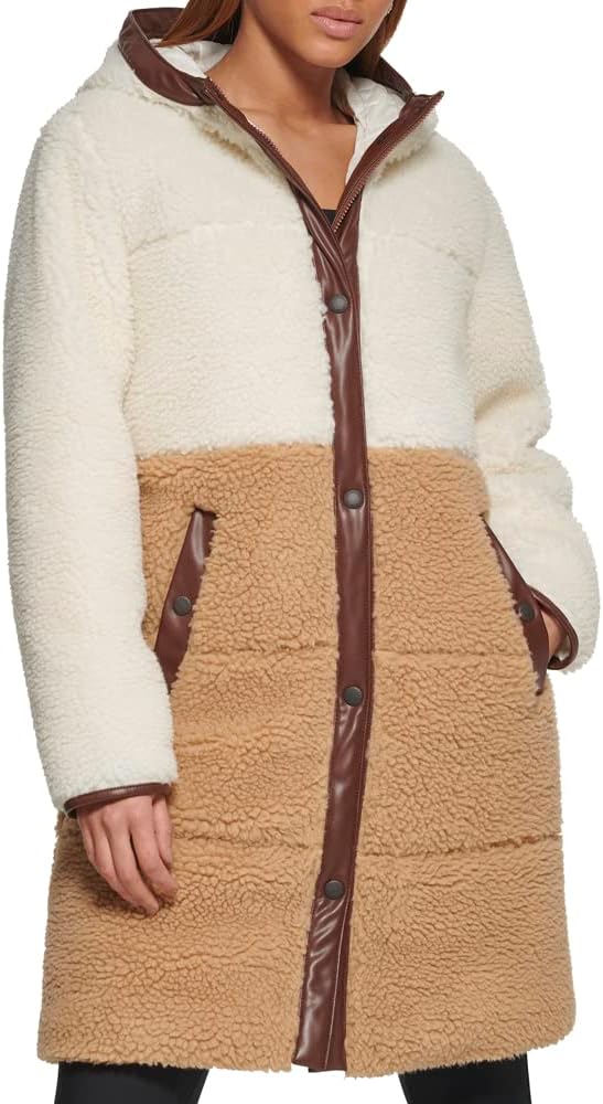 

Levi's Женская удлиненная парка с подстежкой из шерпы, Cream/Brown Colorblock