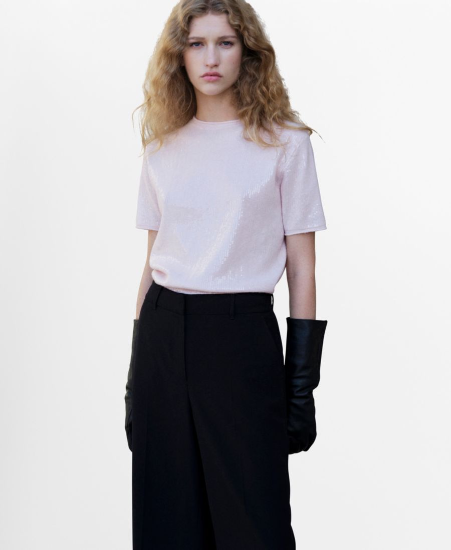 

Женский свитер с короткими рукавами и пайетками MANGO, Pastel Pink