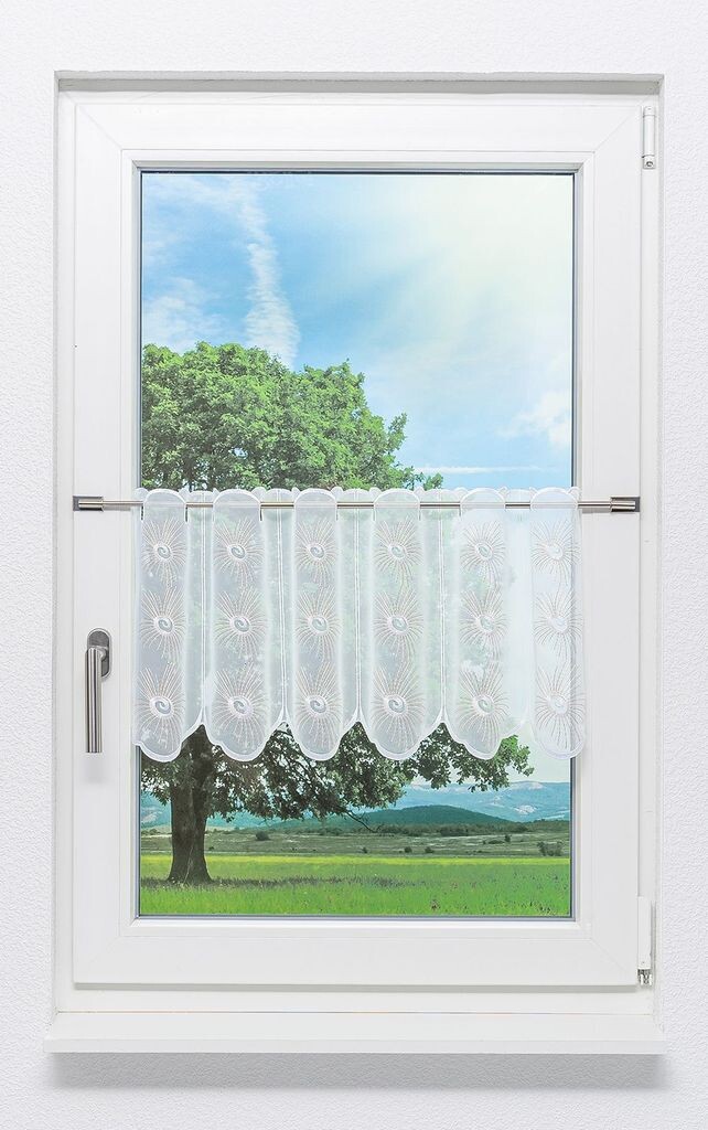 

Панельная штора от Plauener Spitze - цветочные полосы (Ш х В) 81,5см*35см бежевый/бежевый