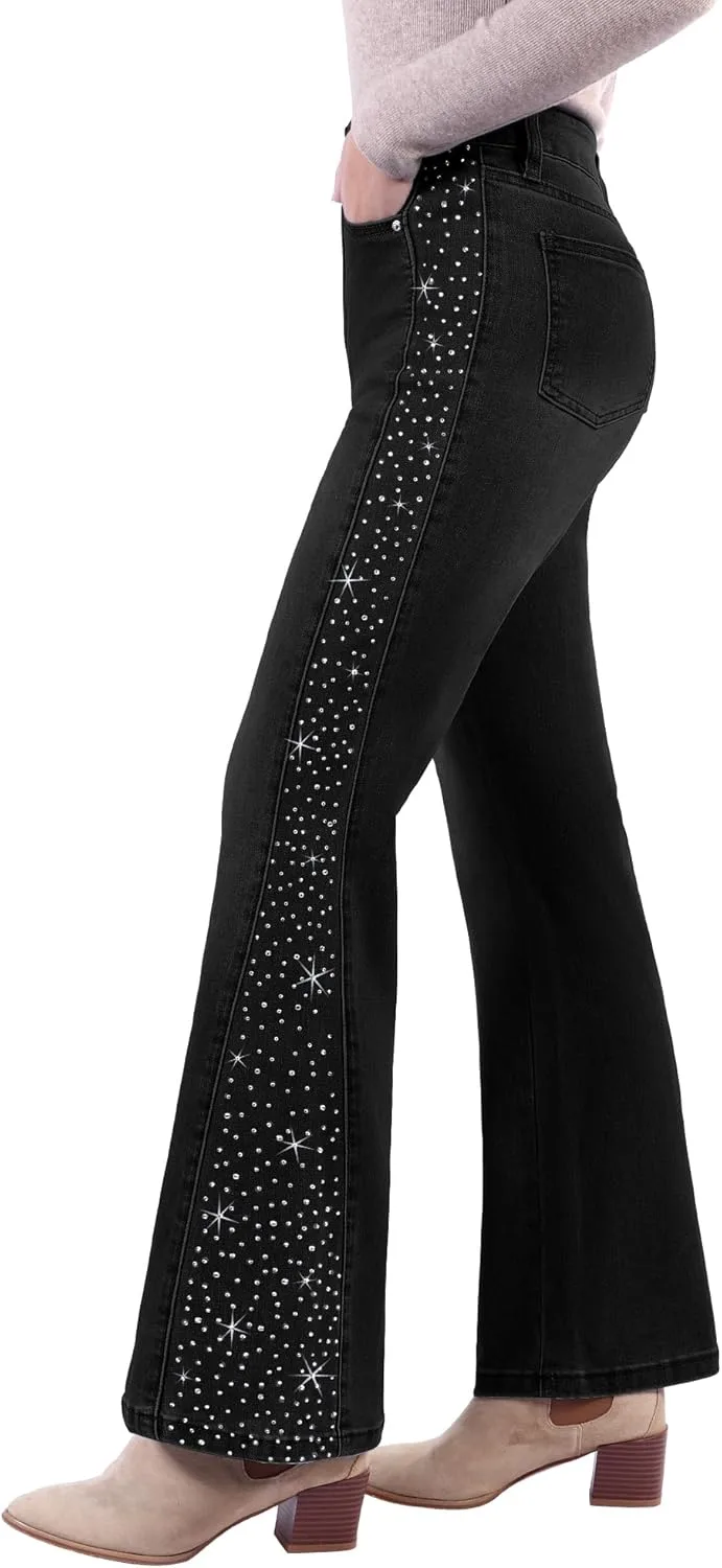 

GRAPENT Flare Jeans для женщин High Waisted с широкими штанинами и стразами