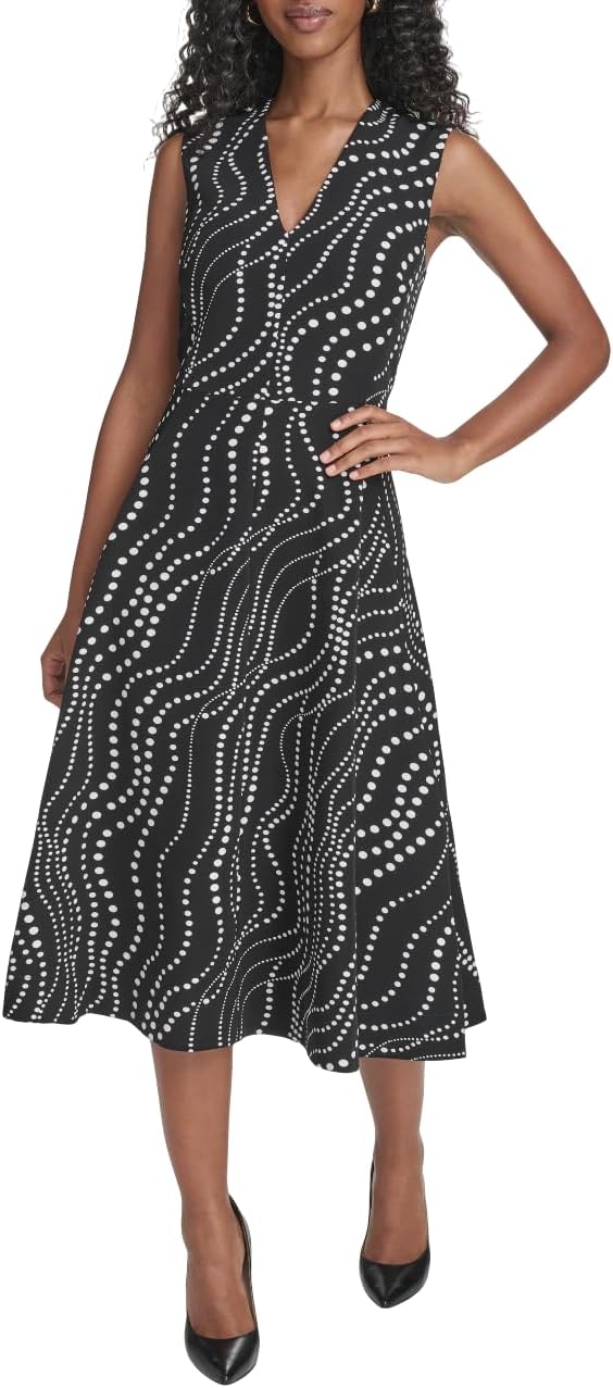 

Женское платье миди без рукавов Tommy Hilfiger с расклешенным лифом, Black/Ivory